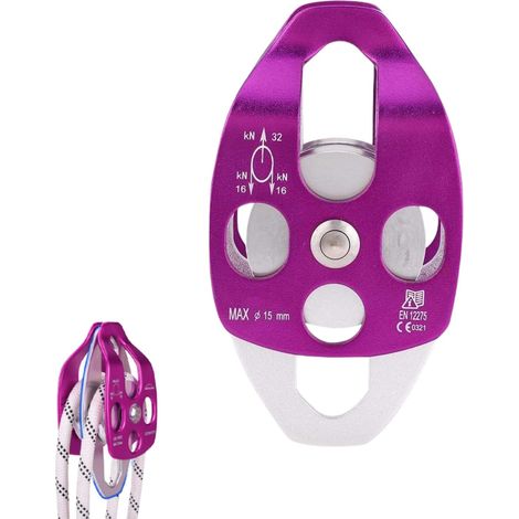 32KN Aluminum Zipline Pulley Double Pulley Climbing Zipline for 15mm Rope Climbing Rescue Handling (1/5)