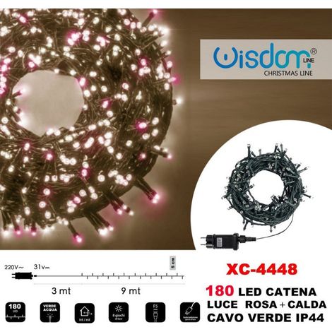 Trade Shop - LICHTERKETTE 180 LED GLÜHWÜRMCHEN LICHT ROSA + WARMES GRÜN KABEL IP44 XC-4448 -