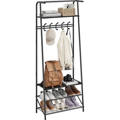 Porte-manteau autoportant bois métal avec rangement chaussures, assemblage facile pour l'entrée (1/5)