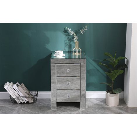 Mirrored Bedside Table Cabinet with 3 Drawers FURNITURE HMD-40x35x60cm(WxDxH) (1/5)