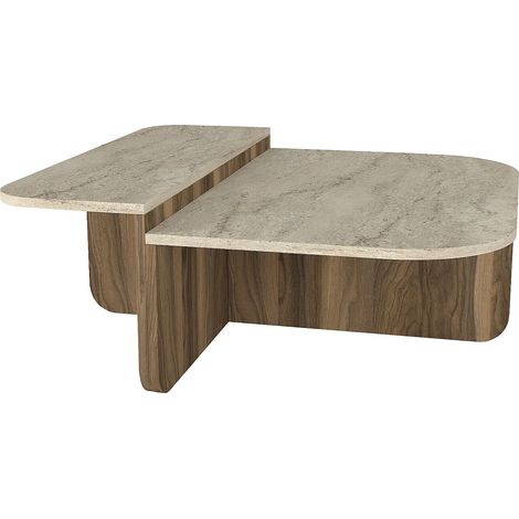Tavolino Effetto travertino beige e naturale scuro - MARALIA (1/5)