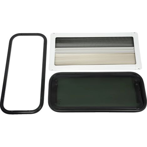 Ventana de apertura por presión para autocaravana, mosquiteras plisadas ocultas, aleación de aluminio duradera, color negro. (1/2)