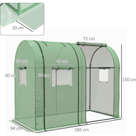 Serre en film avec 2 portes roulantes : étanche au vent, avec fenêtres latérales anti-UV, pour jardin/serre à tomates en PE, verte (1/5)