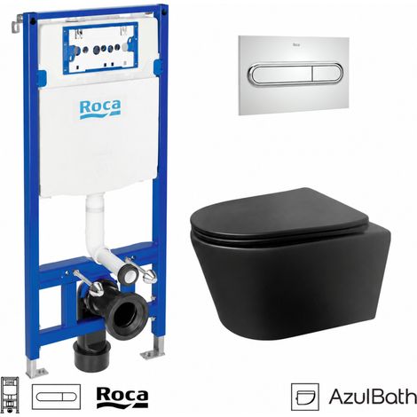 BASTIDOR ROCA DUPLO PACK CISTERNA EMPOTRADA Y PULSADOR PL1 CROMO BRILLO CON INODORO SUSPENDIDO Rimless LIA Negro de AzulBath (1/5)