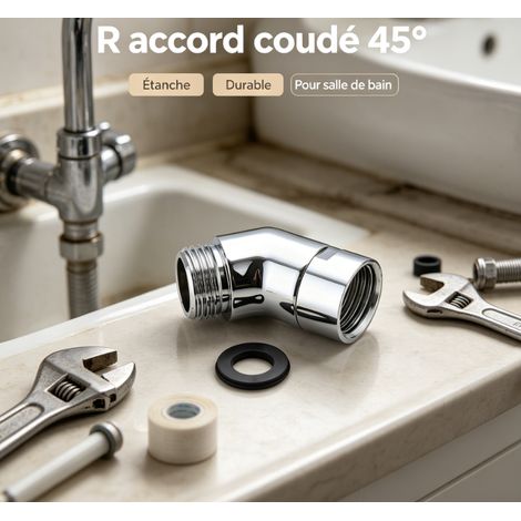 Raccord coude 135 degrés en cuivre adaptateur de douche filetage G1/2 écrou mobile pour bras de douche (1/5)