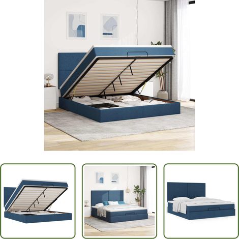 Sommier hydraulique - Cadre de lit ottoman avec matelas bleu 180x200 cm tissu (1/5)