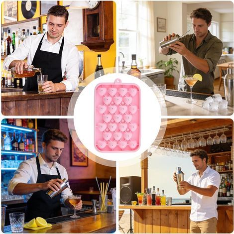 Stampini in silicone per congelare con coperchio, a forma di cuore, flessibili, riutilizzabili, di qualità alimentare, per whisky, caffè, cucina, feste, bevande, cibo, campeggio, cioccolato (1/4)
