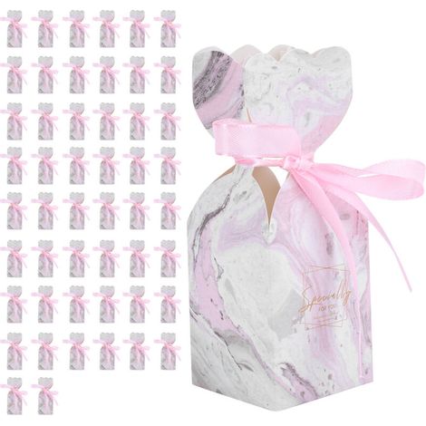 50 boîtes à dragées pour mariage, cadeaux d'invités et anniversaires, avec ruban, couleur marbre rose. (1/5)
