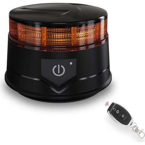 Phare Rotatif sur Batterie avec Télécommande, 12V Phare Avertisseur Jaune Magnétique/Ventouse pour Véhicule, Feu Avertisseur LED sur Batterie pour Tracteur (1/5)