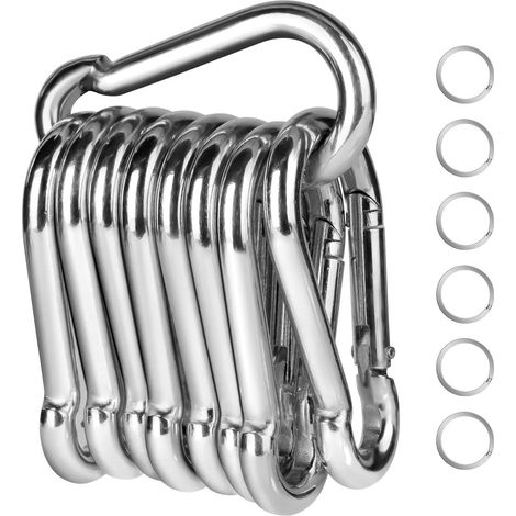 10pcs Galvanized Steel Carabiners, M8 Heavy Duty Steel Carabiners, Spring-Loaded Locking Carabiners for Camping, Hammocks, and Swings (1/5)