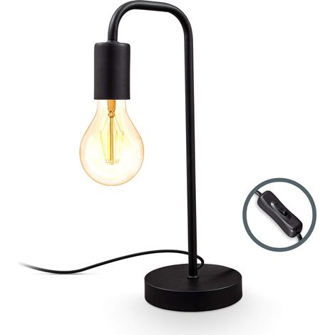 Lampe de table rétro, lampe de lecture en forme de lampadaire courbé, métal noir mat, douille E27, câble avec interrupteur, lampe de chevet vintage 130x380mm (1/5)