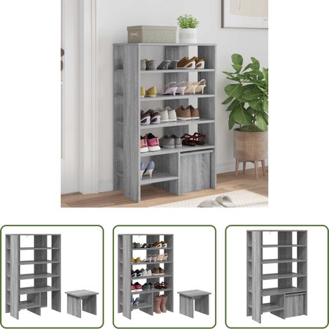 Schuhregal - Schuhschrank mit Regal 2 pcs Graues Sonoma Holzwerkstoff (1/5)