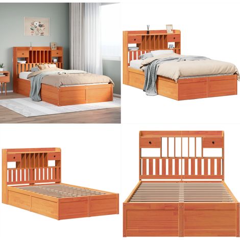 Estructura de cama sin colchón madera maciza marrón 135x190 cm - Estructura de cama - Cama sin colchón