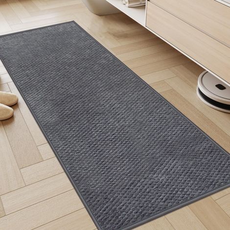 Tapis Cuisine 45x120cm, Chenille Tapis Cuisine Devant Evier, Antidérapant et Lavable, Facile à Nettoyer pour Couloir, Buanderie, Salle de Bains, Passage, Gris