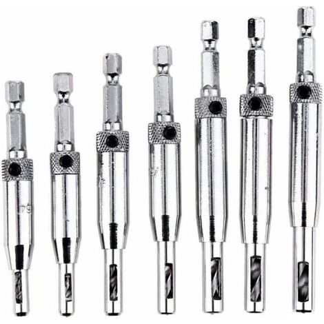 DEESSE SHOP-Autre foret de perceuse, Forets de charnière à centrage automatique pour armoire de porte - 7pcs 1/4 à queue hexagonale à centrage automatique Bits prédécoupés, 5/64 7/649/64 11/6425/127 1 (1/5)