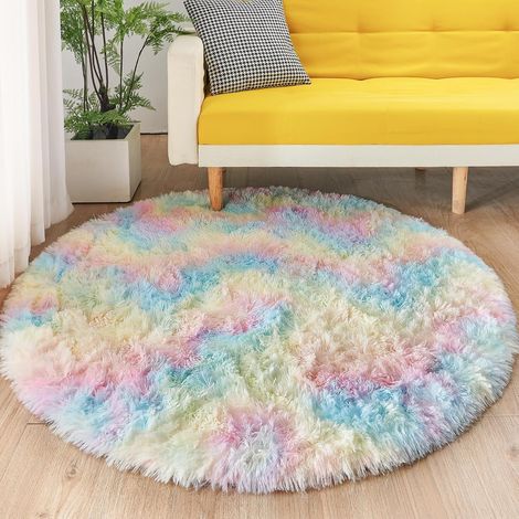 (Arc-en-Ciel,Ø 100 cm Rond)Tapis Rond à Poils Longs, Moderne Tapis, pour Salon, Chambre à Coucher, Salle à Manger ou Chambre d'enfant,Tapis Doux et Moelleux pour la Chambre à Coucher (1/5)