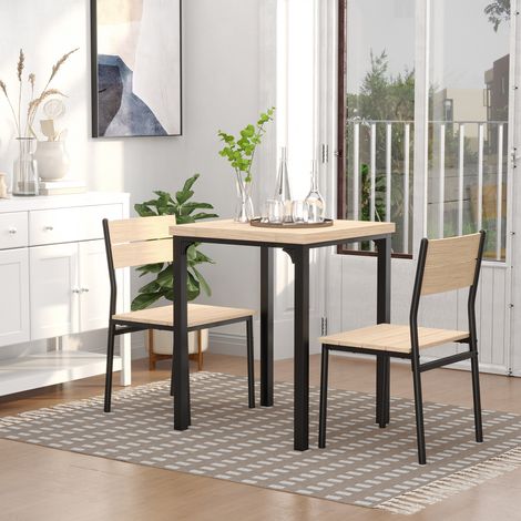 3-teilige Essgruppe Esstisch mit 2 Stühlen Platzsparend Esszimmergruppe Sitzgruppe für Esszimmer, Küche Naturholzmaserung+Schwarz