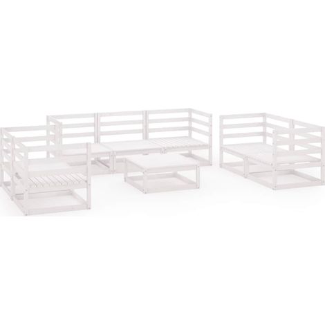 Maison Exclusive - Salon de jardin 8 pcs Blanc Bois de pin massif (1/5)
