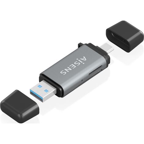 AISENS - LECTOR DE TARJETAS SD, Micro SD, MMC, RS-MMC, MMC Micro, USB-A Y USB-C, GRIS