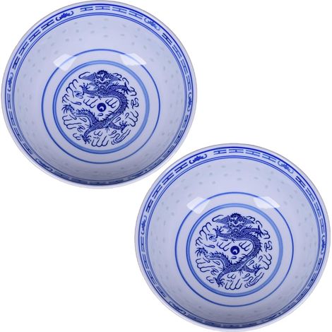 Lot de 2 bols ramen porcelaine – Bleu/blanc, 800 ml, pour soupe, riz, céréales, dessert (1/4)