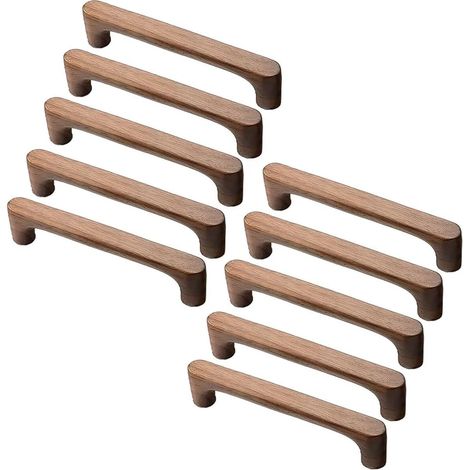 Poignées de meubles – lot 10 bois massif – style épuré – entraxe 128 mm – pour armoire tiroir commode – Noyer (1/5)