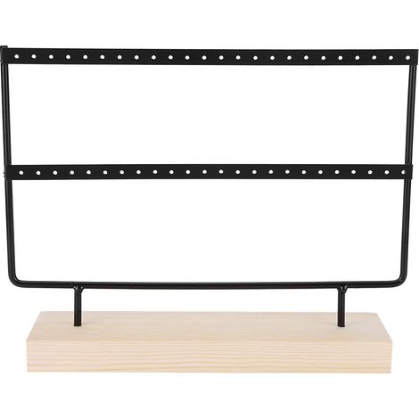 Porte-bijoux métallique 46 trous pour boucles d'oreilles et colliers, présentoir et organisateur mural de rangement noir.