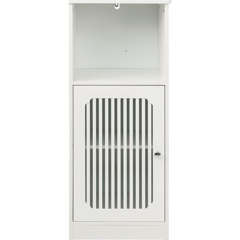 Mobile bagno basso bianco con anta a lamelle, mobiletto da terra in MDF e truciolare (1/5)