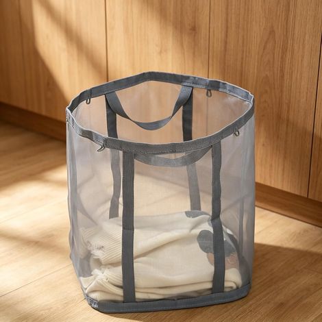 Cesto de ropa plegable de malla, cesta de lavandería plegable con asas, organizador de ropa plegable para baño, viajes y dormitorios - Gris (1/5)