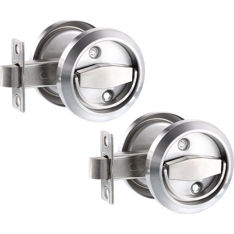 Rond Encastré Porte Serrure, 2pcs Inox Acier 304 Caché Encastré Tasse Porte Poignée, Meubles Poignées Loquet Bouton pour Intimité Poche Porte, Argent (1/5)