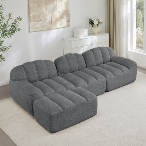 Modulares Sofa L-Form mit Ottoman, 3-Sitzer Grau OKMYHOME (1/5)