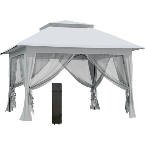 3.6 x 3.6 m Pop up Gazebo with Netting, Height Adjustable Party Tent Instant Canopy Sun Shade Shelter, Grey