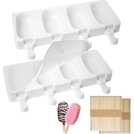 Moule à glace silicone , 8 compartiments , 100 bâtonnets , 2 couvercles , sans BPA (grand format) (1/4)