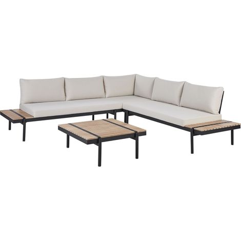 Garten Ecksofa mit Tisch 5-Sitzer BELLARIVA Eukalyptusholz Cremeweiß