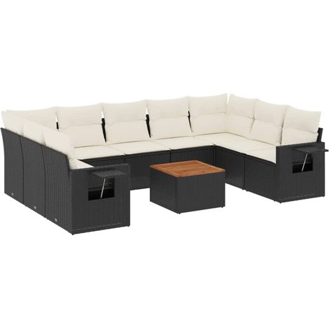 Maison Exclusive - 10-tlg. Garten-Sofagarnitur mit Kissen Schwarz (1/3)