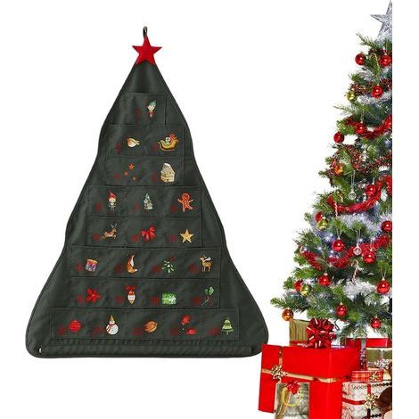 Calendrier De L'Avent En Tissu Pochette De Fete En Forme De Sapin - 24 Cases Sacs de Compte à Rebours de l Avent - Pour Porte D Entree Salon Chambre Chambre D (1/5)