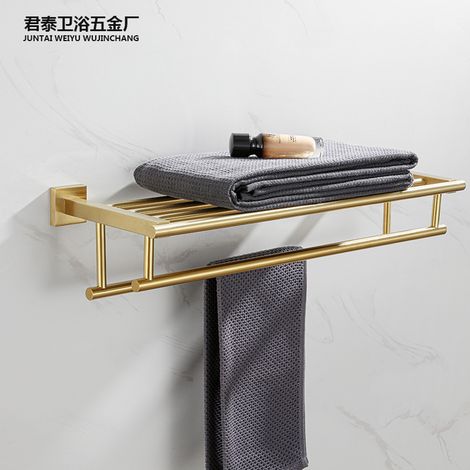 Porte-serviettes de salle de bain carré double couche en acier inoxydable 304, finition dorée (1/5)