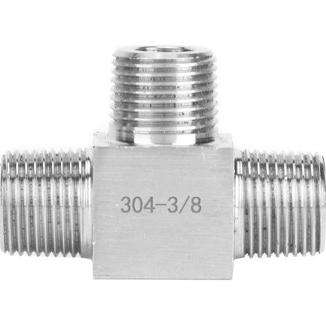 Raccord de tuyauterie 3 voies en acier inoxydable 304, filetage mâle 3/8, connecteur haute pression pour eau/gaz/huile (1/5)