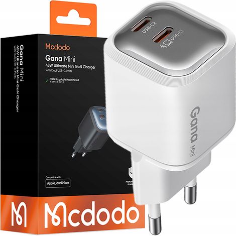 MCDODO Schnellladegerät für Handys, Wandladegerät, 2x USB-C PD, 45W