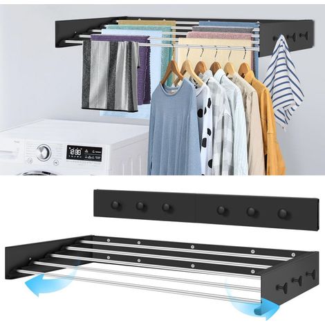 5 Tiges Sèche linge mural pliant gain de place, Porte-serviettes de piscine, porte-serviettes, Black 80cm (1/5)