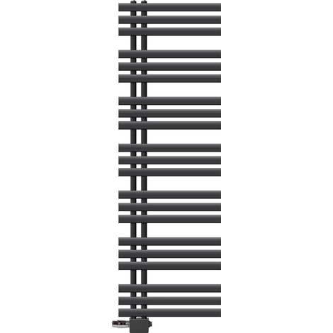 LuxeBath Badheizkörper Iron EM 500x1600mm Anthrazit Seitenanschluss Anschlussgarnitur Thermostat Universal Eck- und Durchgangsform, Design Heizkörper Handtuchwärmer Handtuchtrockner Handtuchheizkörper