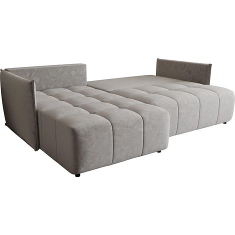 Canapé d’angle velours convertible avec rangement ELIO angle gauche-Gris clair-angle gauche (1/4)