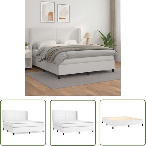 The Living Store Sommier à lattes de lit avec matelas Blanc 160x200cm Similicuir - Lit Plateforme - Lit Double - Matelas À Ressorts Ensachés - Literie Blanche - Chambre À Coucher (1/5)