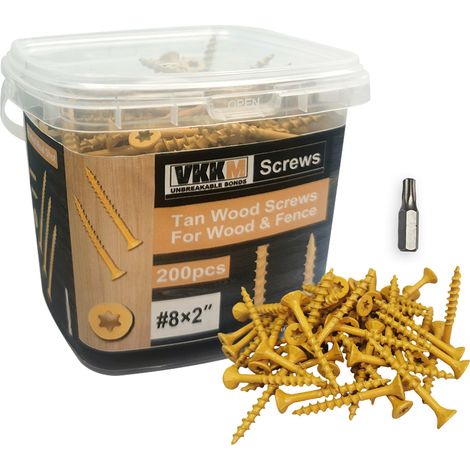 Vis à Bois Jaune, 200PCS 82" - Fixation Clôtures/Étagères, Extérieur/Intérieur, Revêtement Protecteur, Pour Bricoleurs & Artisans (1/5)