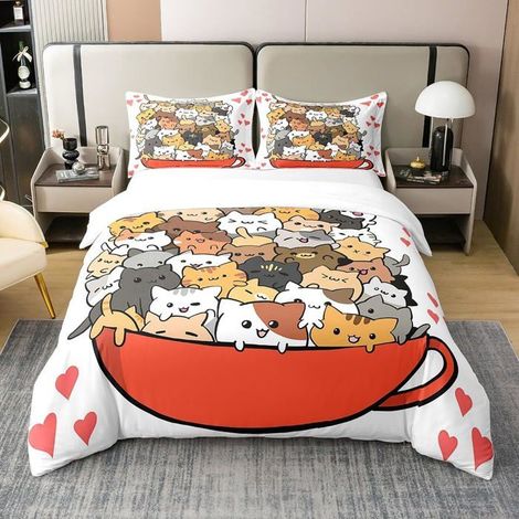 Housse de Couette 240x260 Chat, Parure de Lit Chats en Tétine pour Enfants Filles, Housse Couette À Motifs de Chats, (1/5)