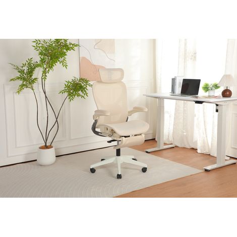 MEUBLIV Sedia da ufficio ergonomica pieghevole 62x48,5x129 cm avorio (1/5)