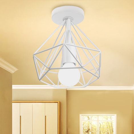Lámpara de Techo Moderno Lámpara Colgante Estilo Jaula Geométrica Iluminación de Techo Interior Blanco (1/4)