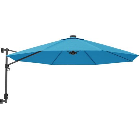 Ombrellone da parete con LED 290 cm blu