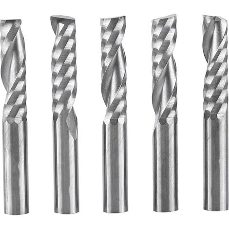 Fraise en bout 5Pcs 6mm Tige Fraises en bout à simple cannelure Outil de foret Routeur CNC en carbure de tungstène Bits de fraisage pour bois Aluminium Acier PCB Cartes de circuits imprimés PVC Fibre