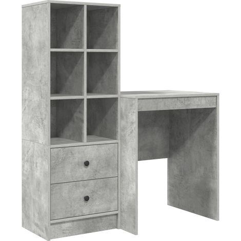 2 pcs Bureau d'ordinateur, Bureau d'étude avec tiroir et étagère Gris béton fr91 - Maison La Vie (1/5)
