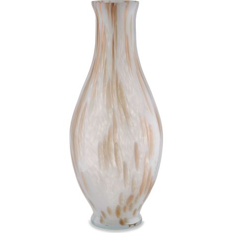 "Vaso artigianale bianco e ambra FIASCO in vetro di Murano 56 cm." (1/2)